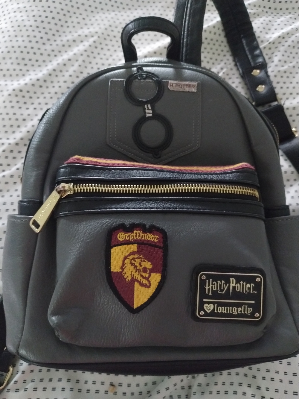 Loungefly Grey Gryffindor Crest Mini Backpack with Gold Accents